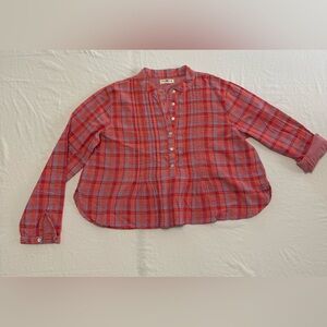 Natural Life M Montana Cotton Top Cotton Gauze Pink Lavender Plaid Cropped Shirt